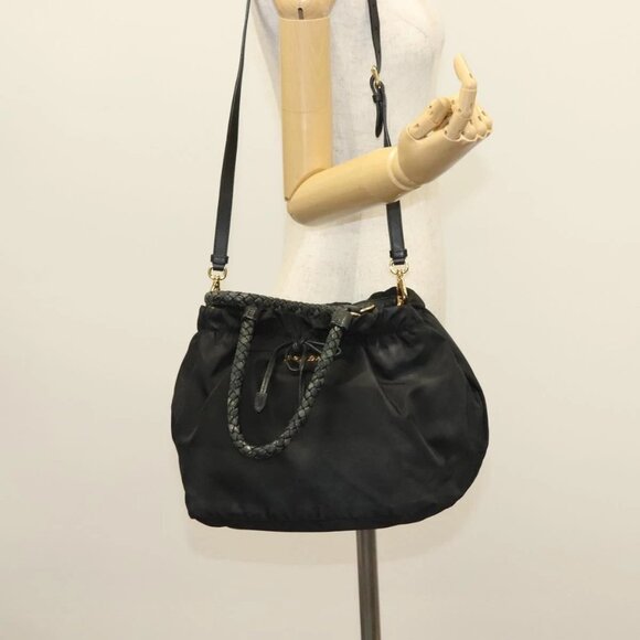 PRADA Hand Bag Nylon 2way Black Gold Auth BA3666 - Picture 3 of 16